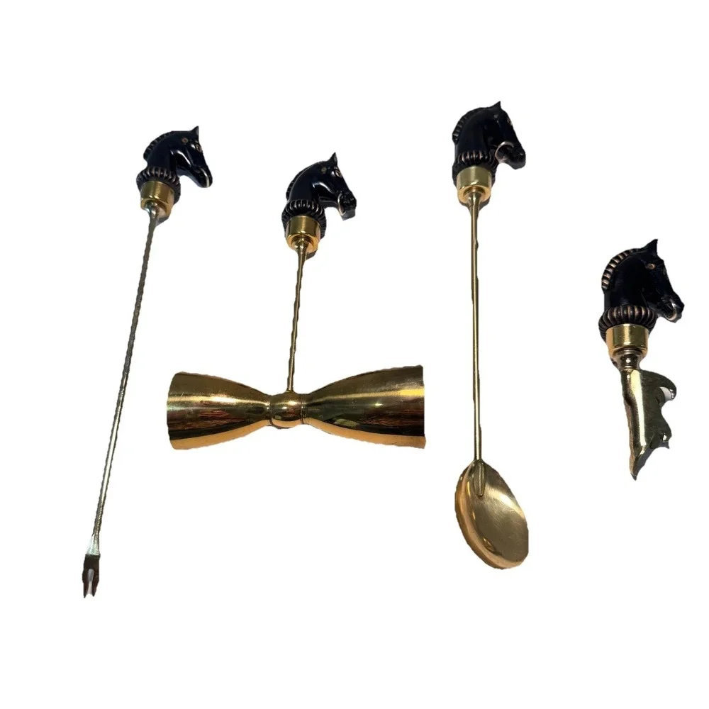 Rare Vtg 1960 Krewe Of Venus Mardi Gras Favor Four Piece Equestrian‎ Barware Set